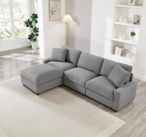 English Elm 103.54" L-shaped Modular Sectional with Ottoman Storage Polyester Cloud Sofa Grey W1669S00049