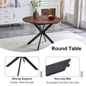 English Elm Extendable Round Dining Table Walnut Grain Top Matte Black Base Seats 4 to 6 W3875S00001