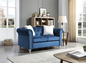 English Elm Chic Velvet Navy Blue Two-Seater Loveseat with Round Arms, 225" Deep Seat, 60"W, Easy Assembly, Modern Comfort and Style B078S00098