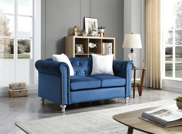 English Elm Chic Velvet Navy Blue Two-Seater Loveseat with Round Arms, 225" Deep Seat, 60"W, Easy Assembly, Modern Comfort and Style B078S00098