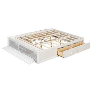 English Elm Queen Platform Storage Bed with Hydraulic Lift Footboard and Four Drawers Antique Finish White LP000139AAK