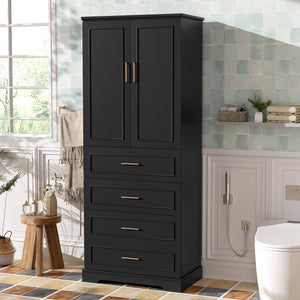 English Elm 72.2'' Tall Freestanding Bathroom Cabinet with 3 Drawers, Adjustable Shelf, Soft-Close Doors, Modern Elegant Design Black N729P296769B