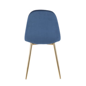 English Elm Pebble Mid-Century Accent Chair Set with Gold Steel Frame, Padded Upholstery for Dining & Lounge Blue B202P223627