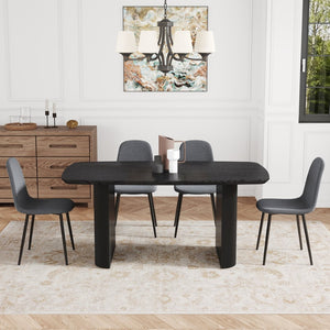 English Elm Table 5-Piece Dining Set – Modern Black Wood Grain Mdf Table & 4 Dark Gray Linen Chairs For Luxury W1151S04154-GIGA