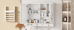 English Elm 36 Inch Wall Mounted Medicine Cabinet with HD Mirror, Adjustable Shelves, Towel Hooks, Modern Style White N710P254924K