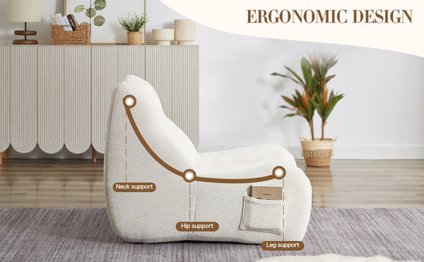 English Elm Bean Bean Bag Chair with Armrests Ergonomic Chenille Lounge Seat Filled with High-Resilience Sponge White W3434P329959