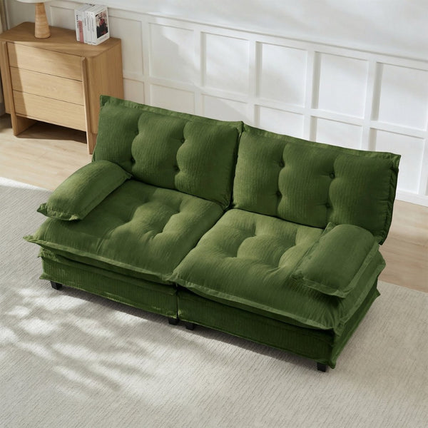 English Elm 77 Inch Cloud Loveseat Modular Chenille Sofa with Lattice Cushions for Any Room Green W714S01717
