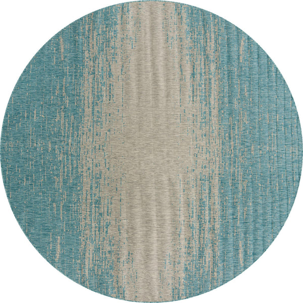 Unique Loom Outdoor Modern Ombre Machine Made Abstract Rug Aqua, Ivory/Gray 10' 8" x 10' 8"