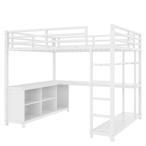 English Elm Metal Twin Xl Loft Bed with L Shaped Desk Wardrobe and Storage for Teens W1580S00368