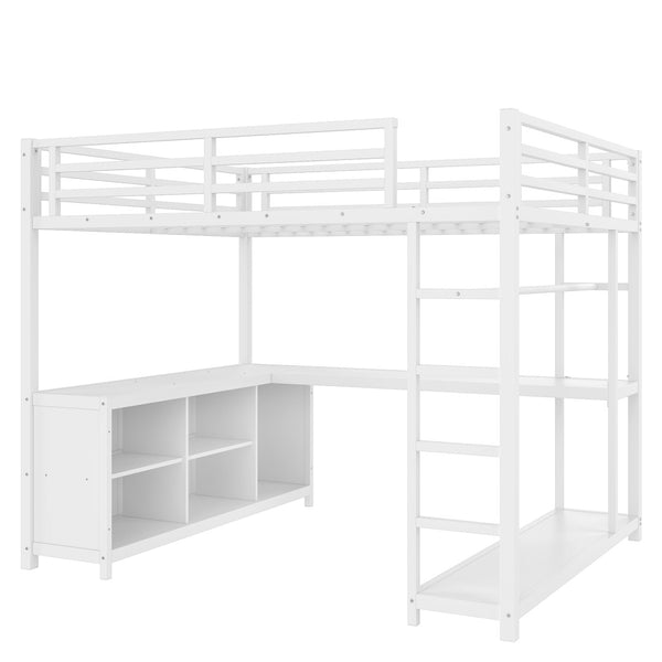English Elm Metal Twin Xl Loft Bed with L Shaped Desk Wardrobe and Storage for Teens W1580S00368