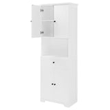 English Elm Tall Bathroom Cabinet With Four Doors, Large Storage Space Open Shelve, Upper Storage Cabinet, White