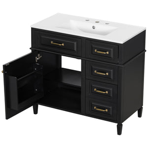 English Elm 36-Inch Bathroom Vanity With Ceramic Sink Top, Adjustable Shelf, And Modern Flip Drawer Design For Storage N725P350849B