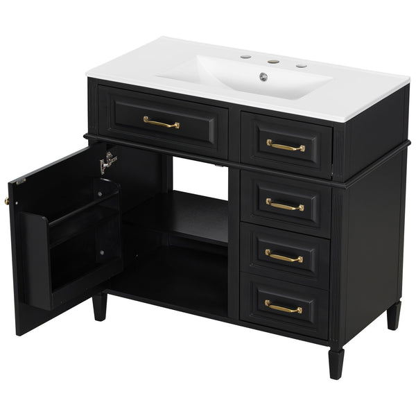 English Elm 36-Inch Bathroom Vanity With Ceramic Sink Top, Adjustable Shelf, And Modern Flip Drawer Design For Storage N725P350849B
