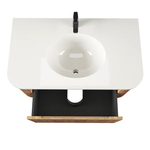 English Elm Arcora Floating Wall Vanity with Marble Ceramic Sink Slatted Wood Spa Design W3235S00007