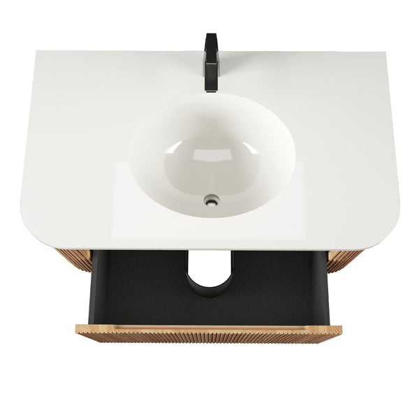 English Elm Arcora Floating Wall Vanity with Marble Ceramic Sink Slatted Wood Spa Design W3235S00007
