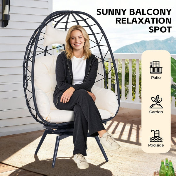 English Elm Oversized Swivel Rattan Egg Chair Hand Woven Wicker Lounge for Patio or Indoors T5880P500998