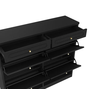 English Elm Wooden Farmhouse Entryway Shoe Cabinet with Six Drawers for Organized Hallway Storage Black W1580P402824