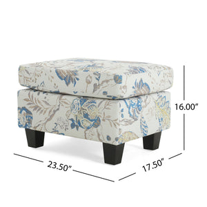 English Elm Christopher Knight Home® - Springfield Upholstered Ottoman in Beige & Blue Floral Fabric — Contemporary, Versatile Accent Seat with Birch Legs (23.25" W) N757P233921F