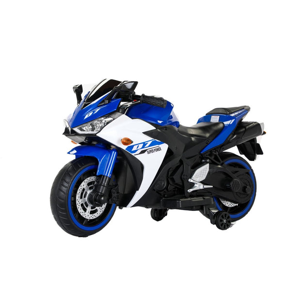 English Elm Electric Ride on Motorcycle for Kids with Light up Wheels Bluetooth and Twist Throttle Blue W1760P177914