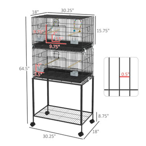 English Elm Pawhut Stackable Two Level Steel Bird Cage with Rolling Stand Perches Swing Ladder W2225P173758