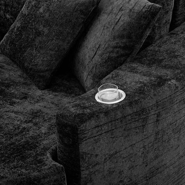 English Elm Swivel Barrel Accent Chair Chenille Tufted Round Club Seat for Living Room Lounge Black N719S002240B