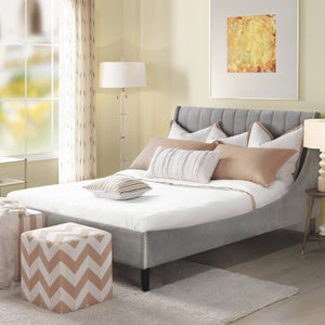 English Elm Jennifer Taylor Home - Aspen Modern Velvet Platform Bed Set, Queen Size, Opal Grey With Tufted Headboard For Ultimate Comfort B2719P238505