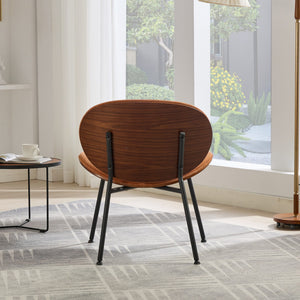 English Elm Mid-Century Shell Chair with Wood Grain Veneer, Curved Wide Seat, Metal-Wood Frame Holds 330+ lbs Orange W1143P214258