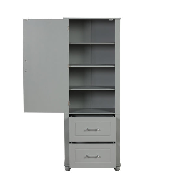 English Elm Tall Freestanding Bathroom Cabinet Two Drawers Adjustable Shelves Matte Mdf Storage Grey N725P407739E