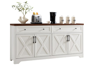 English Elm 61 modern TV cabinet with tempered glass accents, multifunctional storage console for living room White+Walnut W1162P205098