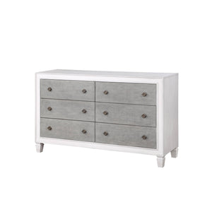 English Elm Katia Transitional Rustic Gray & Weathered Finish Dresser with Felt-Lined Top Drawer and Smooth Glides White 69 L x 22 W x 39 H B2726P248052