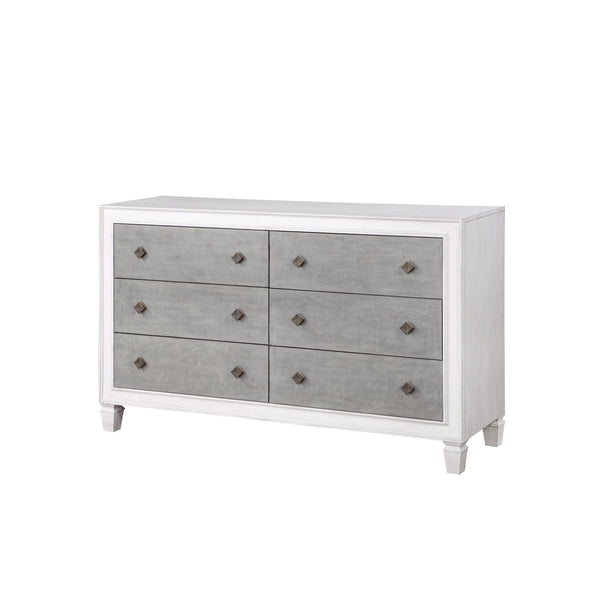 English Elm Katia Transitional Rustic Gray & Weathered Finish Dresser with Felt-Lined Top Drawer and Smooth Glides White 69 L x 22 W x 39 H B2726P248052