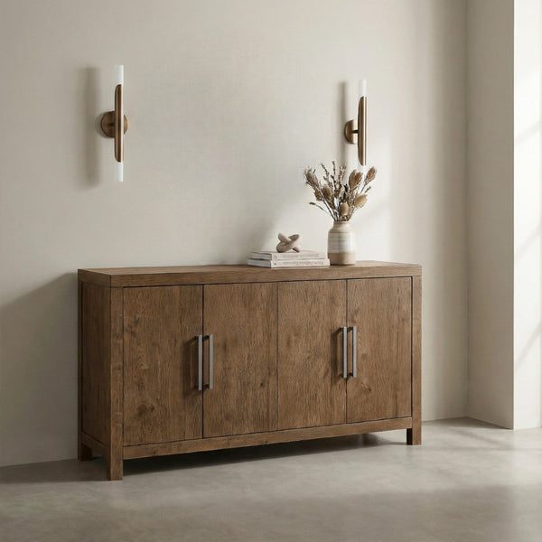 English Elm Rustic French Oak Veneer Sideboard with Adjustable Shelves for Dining Room Storage B011P467628