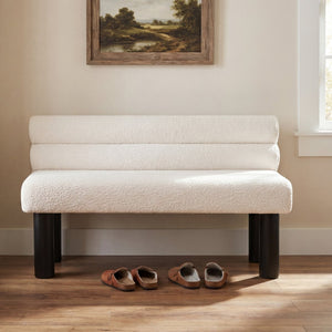 English Elm Upholstered Dining and Entryway Bench with Rubberwood Legs Padded Seat 300 Lb Capacity Beige,Black N779P371712A