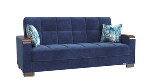 English Elm PrimeNest ZenAero Upholstered Wood Trim Convertible Sofabed with Storage, Click-Click Sleeper Comfort Blue B030P286532