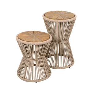 English Elm Scott Living Nara Outdoor Acacia Wood Side Tables with Woven Rope Iron Frame Set Beige,Light Teak N770PS2354692L