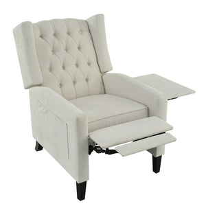 English Elm Manual WingBack Recliner Chair with Foldable Side Table, USB Charging, Solid Wood Frame Comfort Beige W680P236050