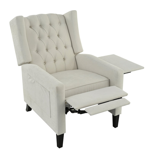 English Elm Manual WingBack Recliner Chair with Foldable Side Table, USB Charging, Solid Wood Frame Comfort Beige W680P236050