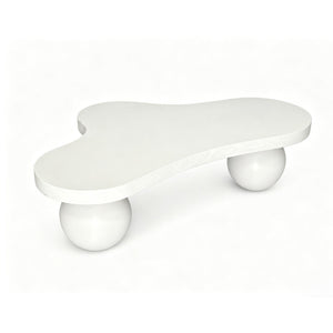 English Elm 46 Inch Cloud Shaped Coffee Table with Ash Veneer Top and Sculptural Sphere Legs White W3935S00007