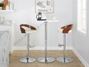 English Elm Adjustable Swivel Barstools with Chrome Base Walnut Accents Cream Upholstery Set of 3 B202S02033