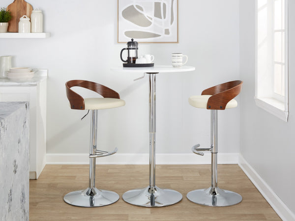 English Elm Adjustable Swivel Barstools with Chrome Base Walnut Accents Cream Upholstery Set of 3 B202S02033