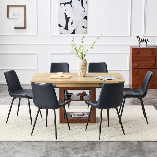 English Elm Expandable Walnut Finish Dining Set with Six Cushioned Pu Chairs for Modern Interiors Black,Walnut,Wood W1151S04679
