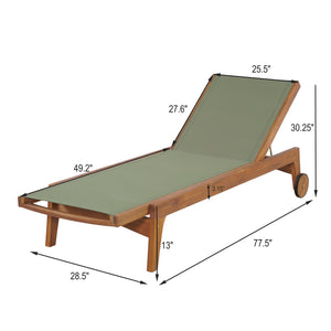 English Elm Christopher Knight Home® - OUTDOOR Chaise Lounge with Acacia Wood Frame and Breathable Mesh Seating for Durable Outdoor Comfort Green,Natural 63.5 L x 31.25 W x 6 H N776P286344G