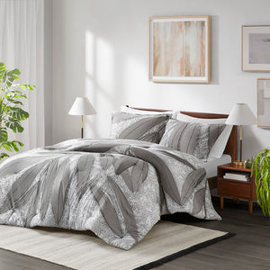JLA Home Urban Habitat - Botanical BCI Cotton Comforter Set with Large Gray Print, Hypoallergenic Fill, OEKO‑TEX Certified (Queen) UH10-2527