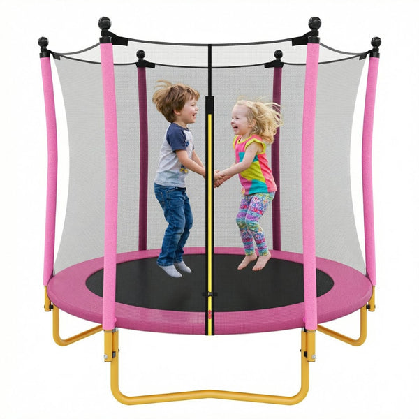 English Elm [without Basketball Hoop] 5.5 Ft Kids Trampoline with Safety Net and Foam Padded Poles Pink N739P443065H