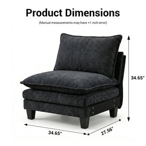 English Elm Modern Chenille Three Seat Sofa with Ottoman Usb Charging Ports and Storage Pockets Black W2519S00002