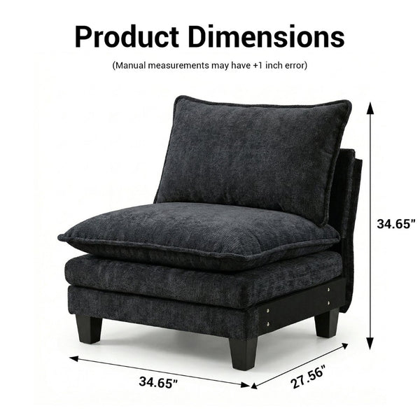English Elm Modern Chenille Three Seat Sofa with Ottoman Usb Charging Ports and Storage Pockets Black W2519S00002