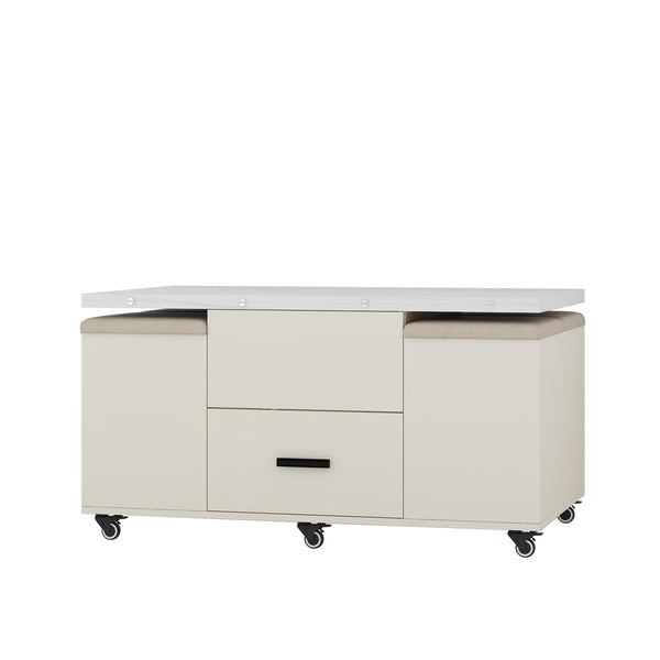 English Elm Modern Lift-Up Coffee Table with 4 Stools Set — Space-Saving Convertible Dining Table with Hidden Storage and Cushioned Seating Light Yellow 41.7 L x 25.78 W x 6.29 H W1321S00014