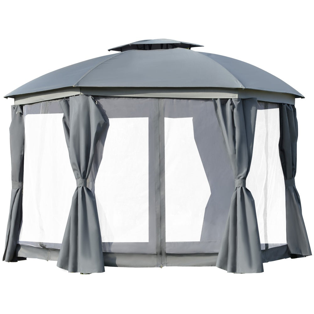 English Elm Outsunny 12' X 12' Round Outdoor Gazebo Canopy With Double Roof, Netting, Curtains & Steel Frame W2225P174236-GIGA
