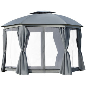 English Elm Outsunny 12' X 12' Round Outdoor Gazebo Canopy With Double Roof, Netting, Curtains & Steel Frame W2225P174236-GIGA