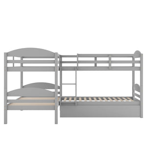 English Elm Twin L-shaped Mission Bunk with Trundle Sleeps Five Solid Pine Kids Room Bed LT000024AAE